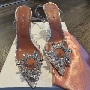 Neiman Marcus Silver Crystal-Embellished Heels